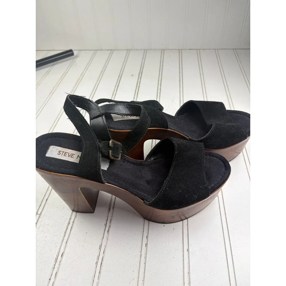 Steve Madden Vintage Black Suede Lulla Platform Chunky Sandals Women's Size 8.5